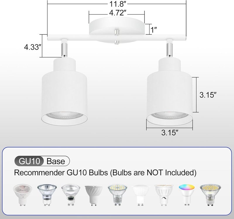 BoostArea Store 2-Light Led Track Lighting,White Ceiling Lighting Fixtures,Wall Sconces Ceiling Spotlight with Foldable Light Arms for Kitchen, Closet, Bedroom,GU10 Socket, Bulbs Not Included - Image 5